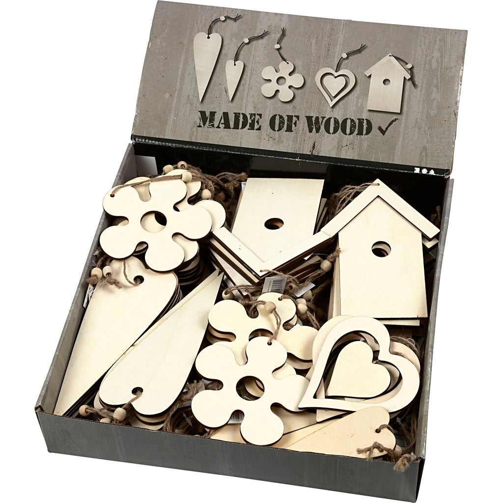 Wooden Ornament, size 6,5-21,5 cm, thickness 5 mm, 100 pc
