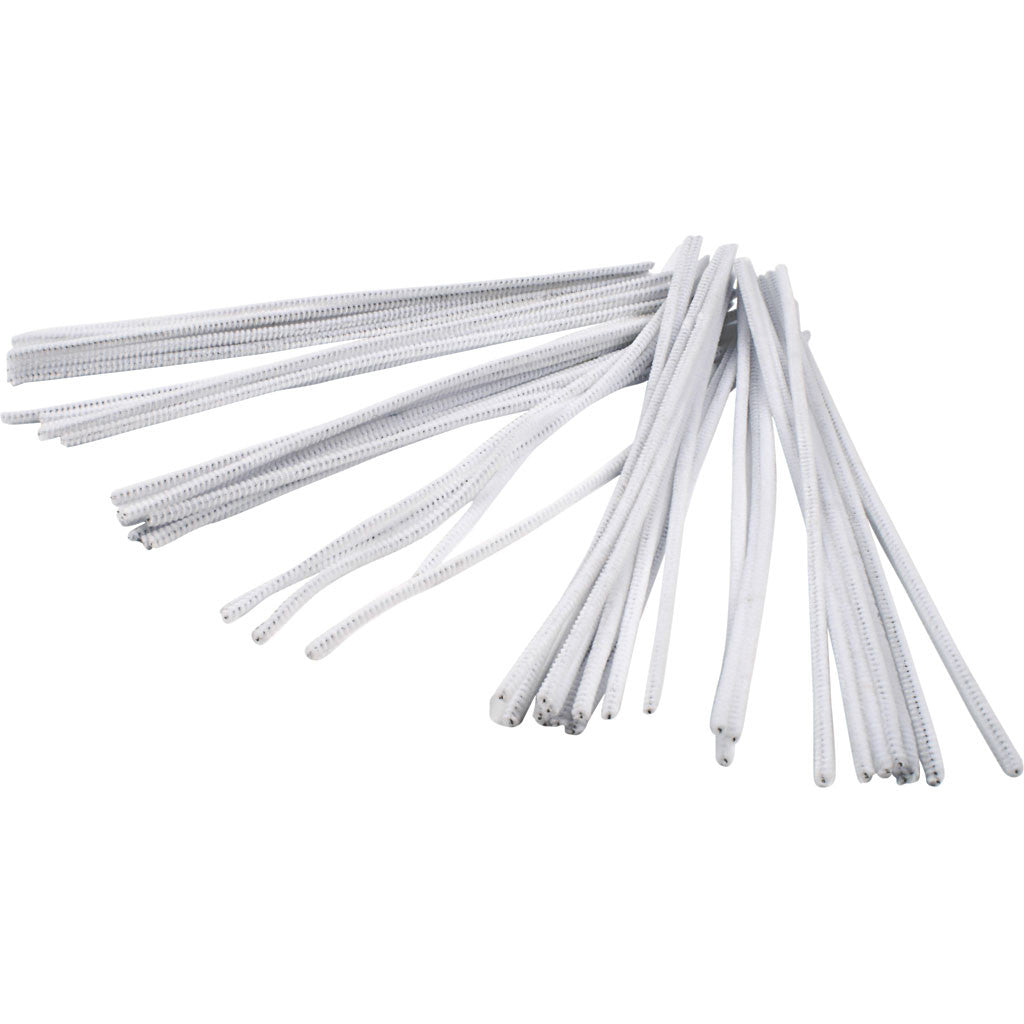 Pipe Cleaners, white, L: 30 cm, thickness 6 mm, 50 pc