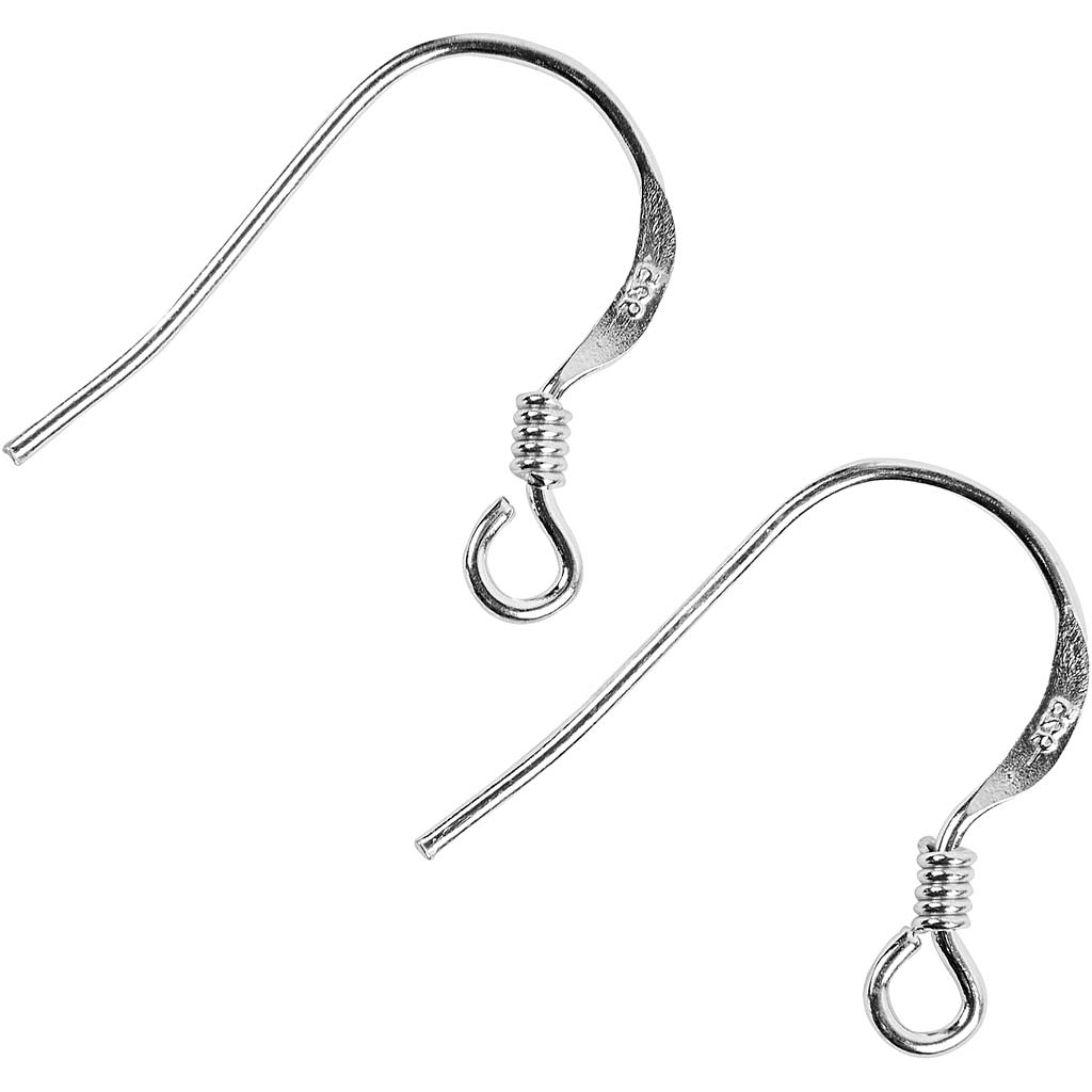 Earring Hooks, L: 14 mm, silver, 10 pc