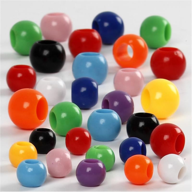 Pony Beads, size 6-10 mm, hole size 3-5 mm, ca. 444 pc, 85 g, 150 ml