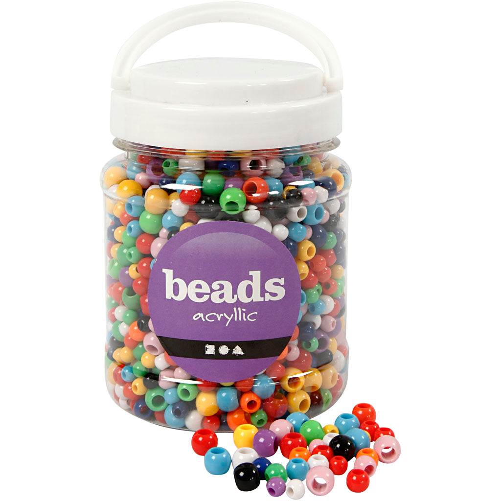 Pony Beads, dia. 6-10 mm, hole size 3-5 mm, ca. 1720 pc, assorted colours, 430 g, 700 ml/ 1 tub