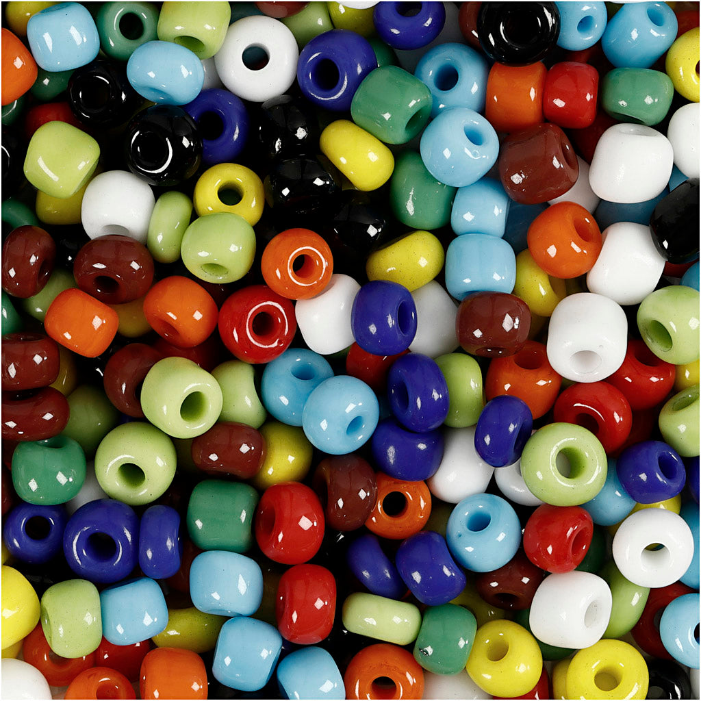 Rocaille Seed Beads, dia. 4 mm, size 6/0, hole size 0,9-1,2 mm, assorted colours, 1000 g/ 1 tub