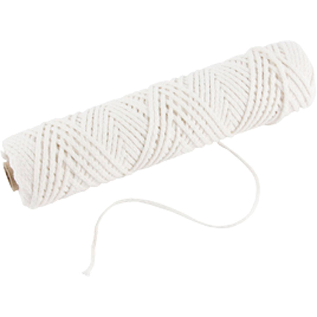 Wick, Suitable for dipped candles (dia. 30 mm) and moulded candles (dia. 80–100 mm) , W: 2 mm, 100 g, 50 m/ 1 roll