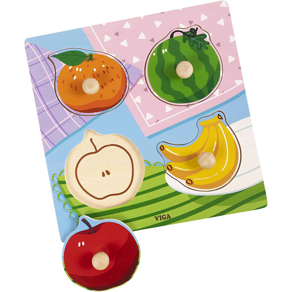 VIGA wooden knob puzzles, fruit, size 22x22 cm, 4 puzzle pieces
