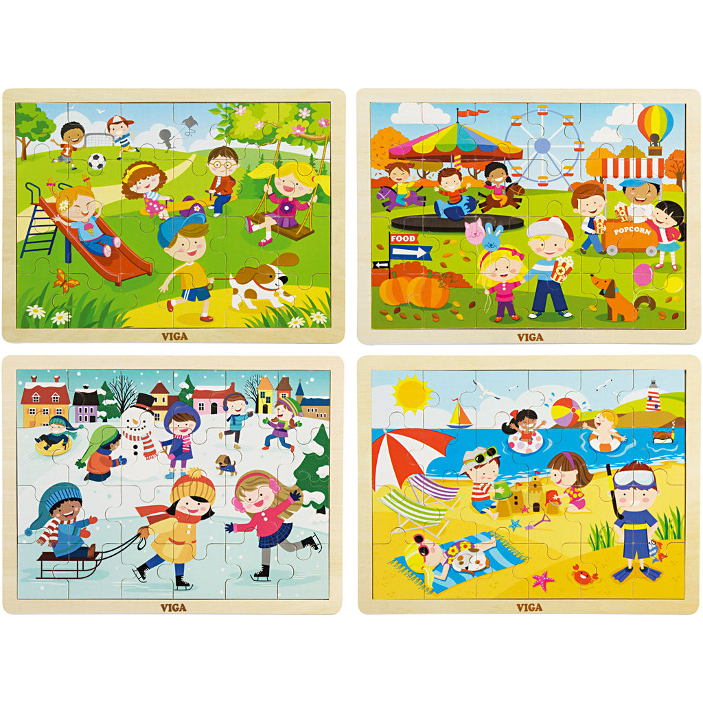 VIGA Wooden jigsaw puzzles, seasons, size 22,5x30 cm, 4x24 puzzle pieces, 4 pc