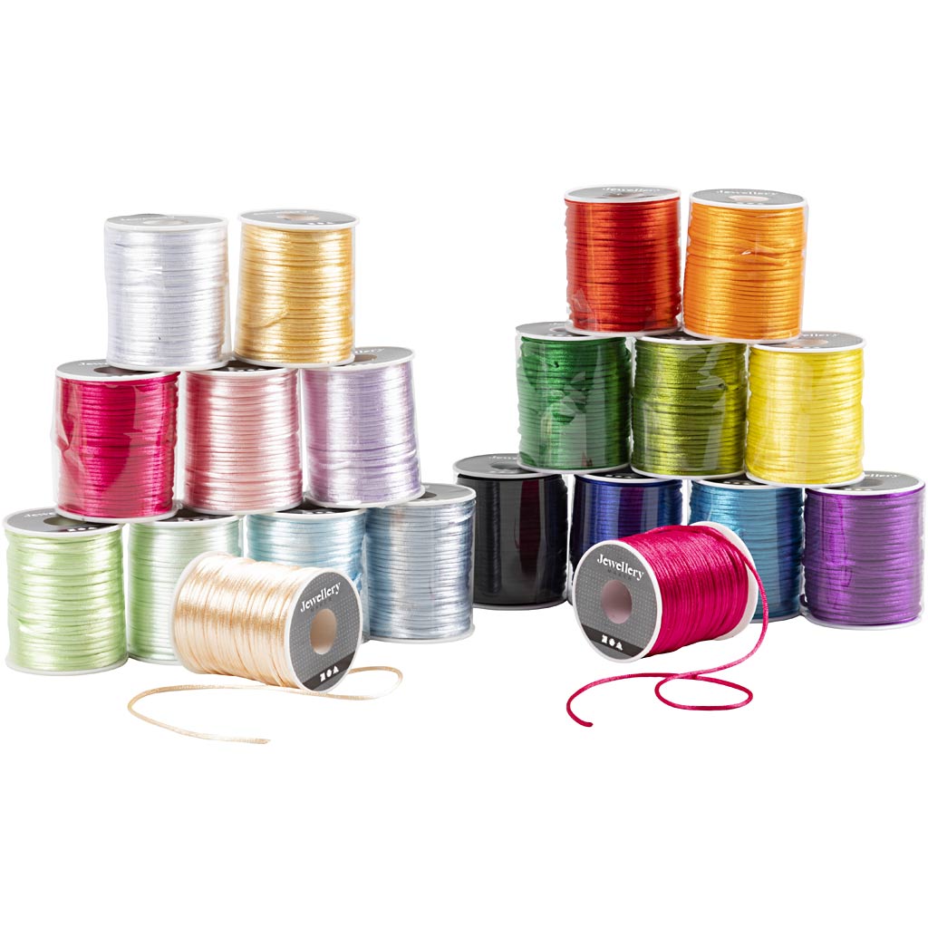 Satin Cord, thickness 2 mm, pastel colours, bold colours, 20x50 m