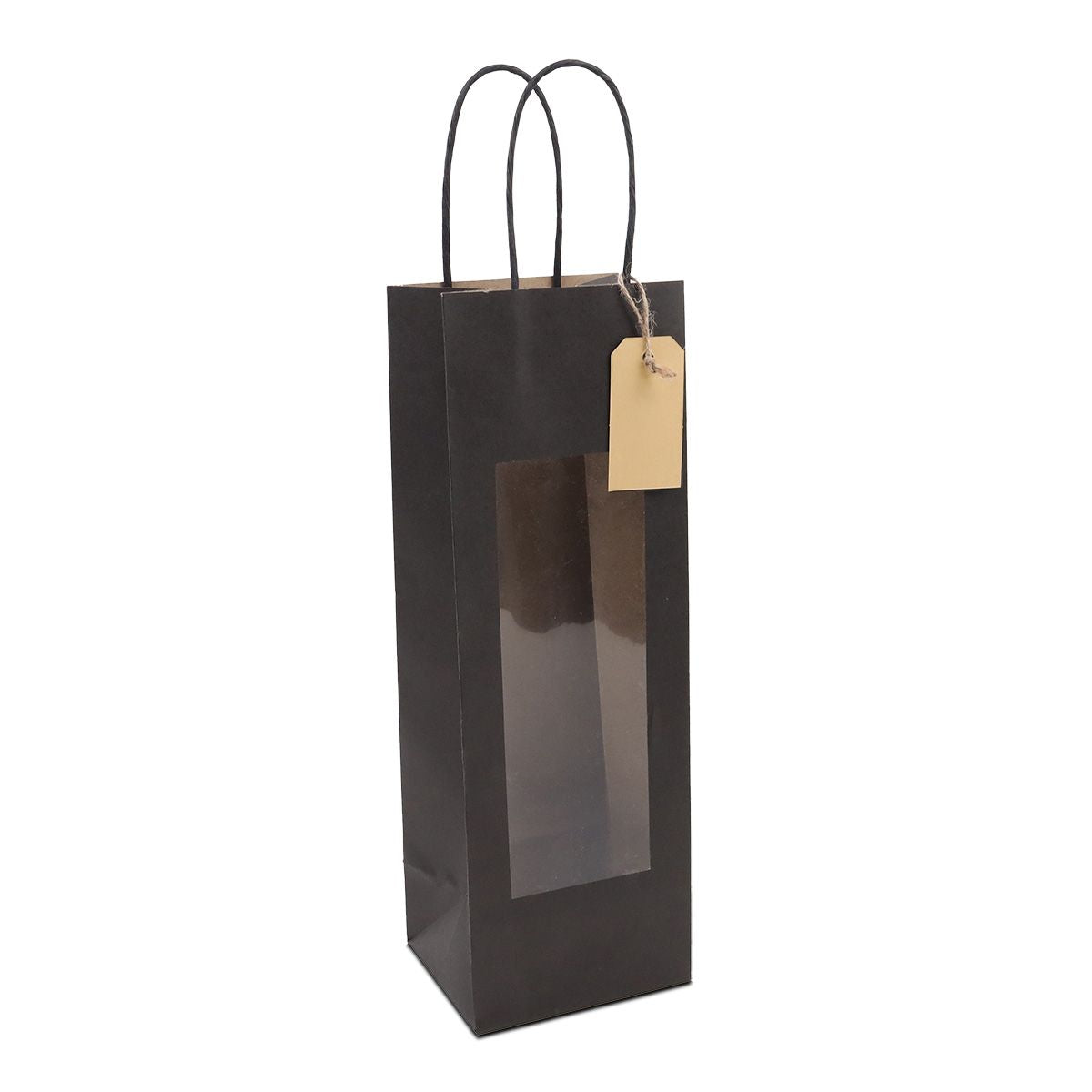 Gift bags with window and tag 12+10x35cm black (100 pcs)