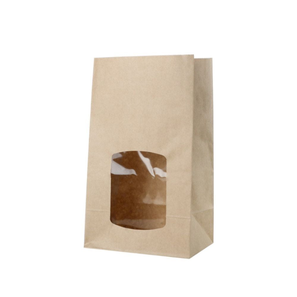 Eco-friendly kraft bags w/window brown 15x10x25 cm (500 pieces)