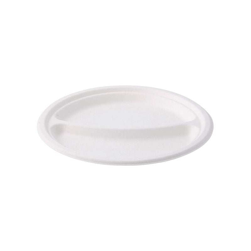 Sugar cane menu board Ø 22 cm, 2 compartments, round (500 pieces)