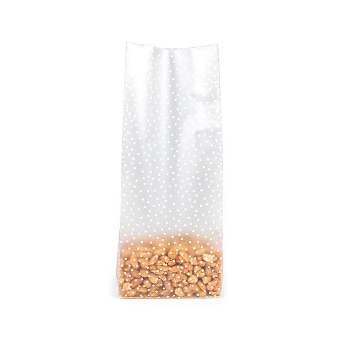 Block Bottom Bags w/ Paper Insert Frosted Polka Dots 12.7x7.6x30.5 cm