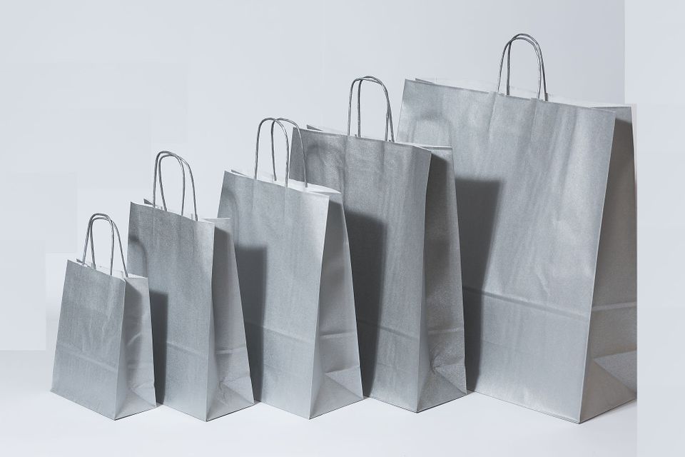 Paper Carrier Bags Silver 26+12x35cm Kraft 90 grams