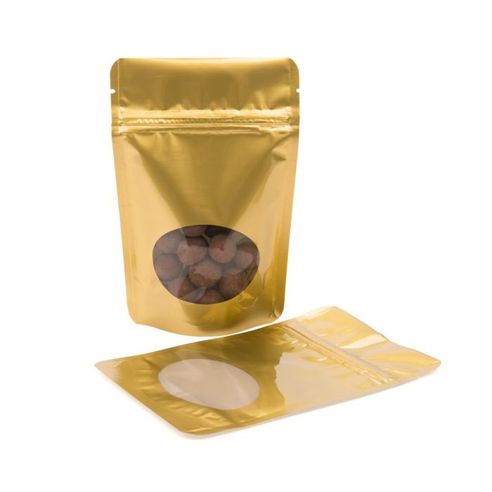 Stand Up Pouches Gold with oval Window 10x6x15cm | 57 grams