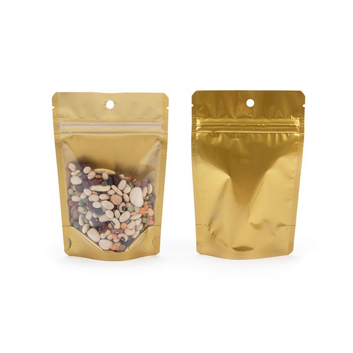 Stand Up Pouches Transparent/Gold 10,2x6x15,2cm With Hanghole