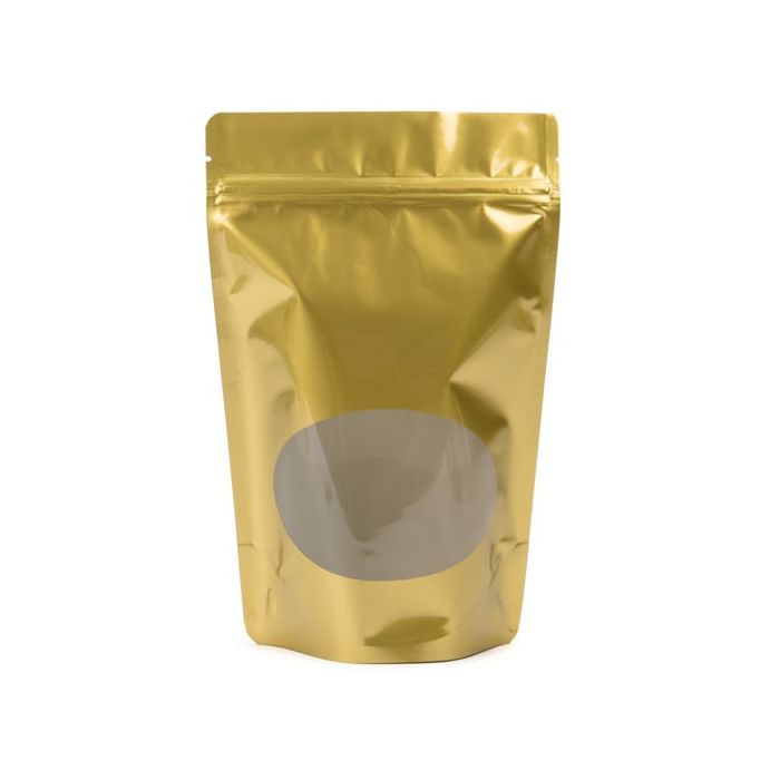 Stand Up Pouches Gold with oval Window 15x9x23.2cm | 312 grams