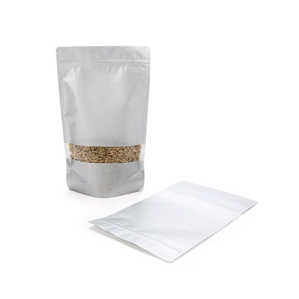 Stand Up Pouches Rice Paper Silver with Window 17.1x8.9x28.6cm | 340 grams