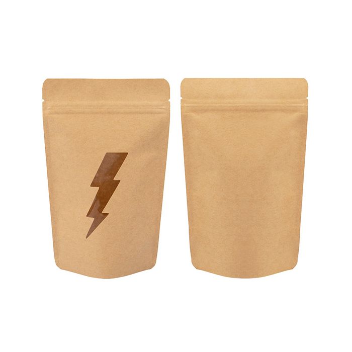 Stand Up Pouches Kraft With Lightning Bolt Window 13x7,9x20,6 cm