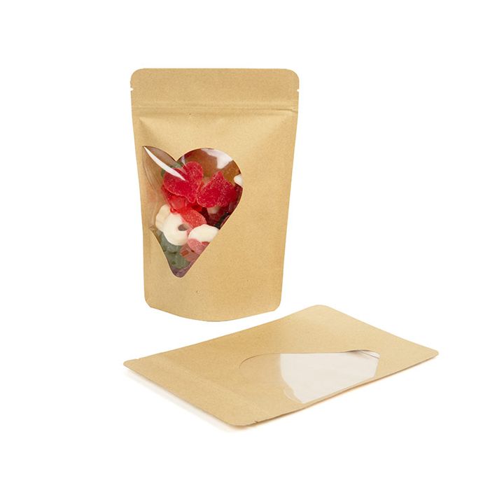 Stand Up Pouches Kraft With Heart Window 13x7,9x20,6 cm