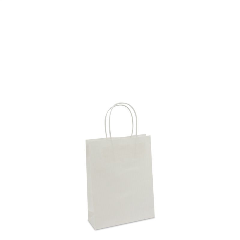Paper Carrier Bags White 18+7x24cm Twisted Handles + Cardboard Base