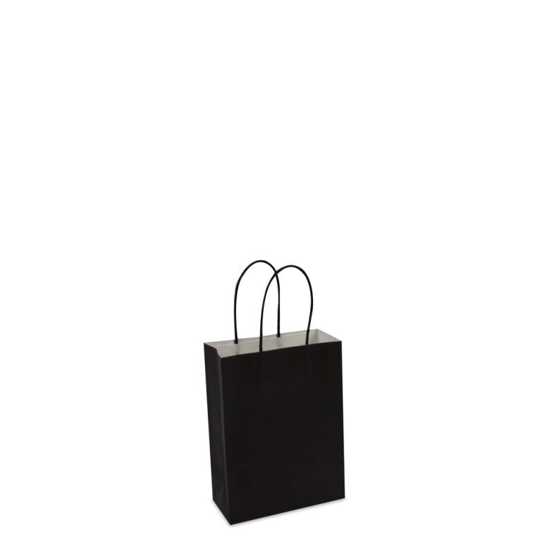 Papiertragetaschen mit gedrehte Griffe und Bodenkarton 14+7x19 cm Schwarz (250 Stück) [FP-002019]