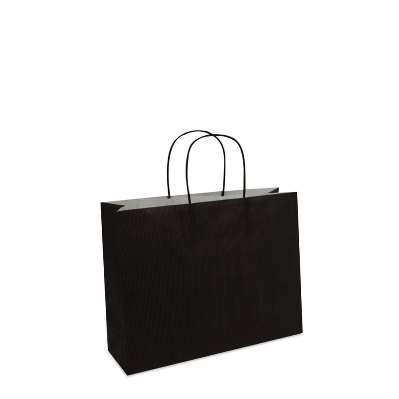 Papiertragetaschen mit gedrehte Griffe und Bodenkarton 32+10x25 cm Schwarz (250 Stück) [FP-002032]