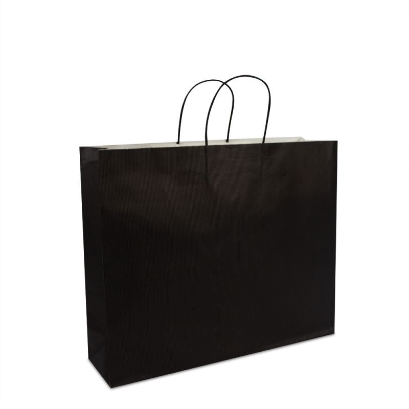 Paper Carrier Bags Black 42+12x35cm Twisted Handles + Cardboard Base