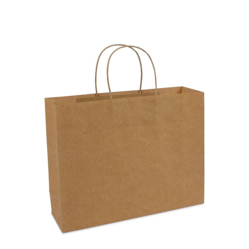 Papiertragetaschen mit gedrehte Griffe und Bodenkarton 32+10x25 cm Braun (100 Stück) [FP-008032]