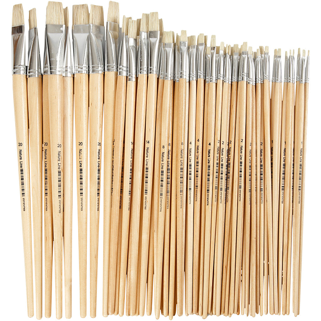 Nature Line Brushes, no. 1+2+4+8+14+20, L: 27,5-33 cm, W: 5-19 mm, flat, 64 pc