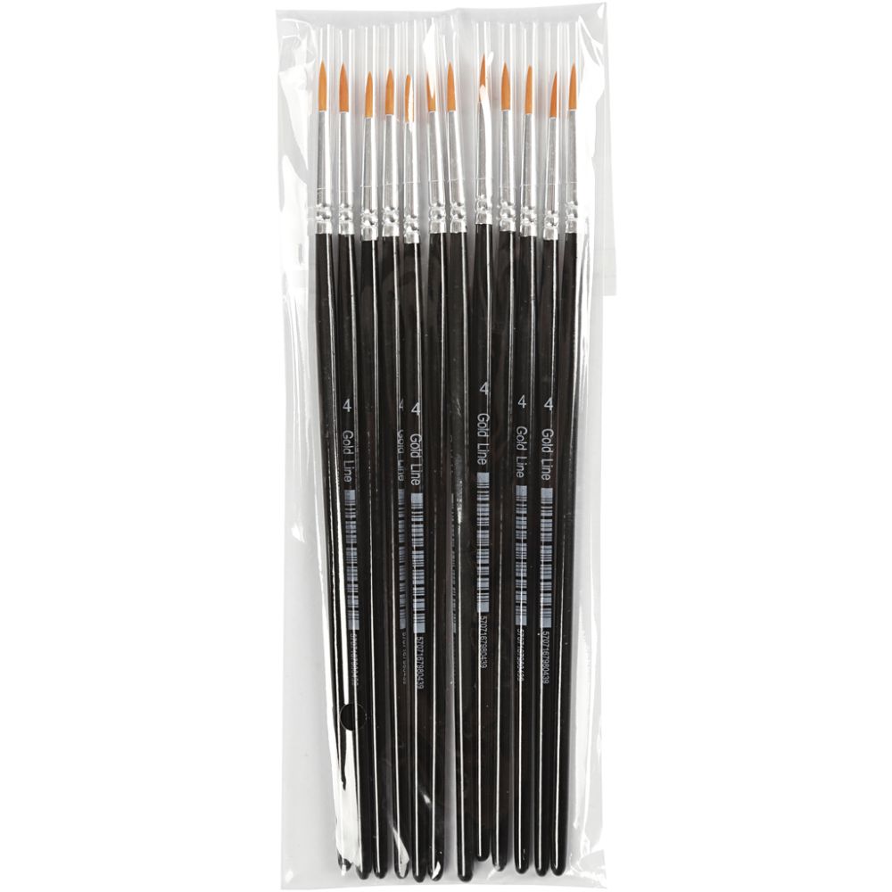 Gold Line Pinsel, Nr. 4, L 17 cm, B 2,5 mm, rund, 12 Stk/ 1 Pck [HOB-10704]
