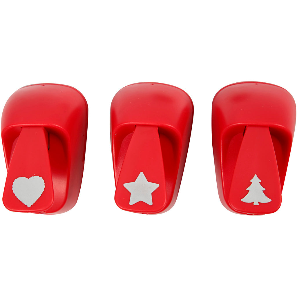 Motivstanzer, Stern, Herz, Weihnachtsbaum, Größe 16 mm, Rot, 1 Set [HOB-11340]