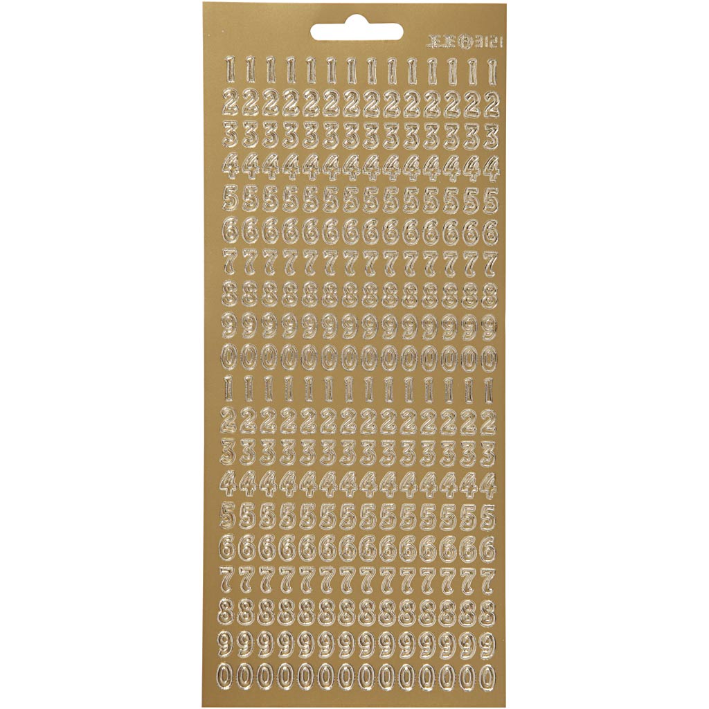 Stickers, numbers, sheet 10x23 cm, gold, 1 sheet