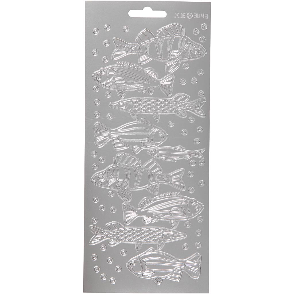 Stickers, fish, sheet 10x23 cm, silver, 1 sheet