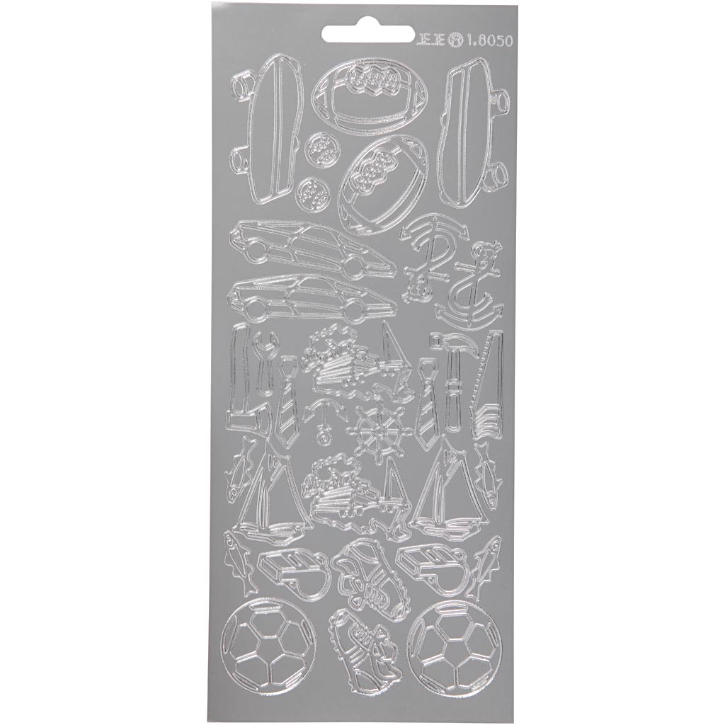 Stickers, sport, sheet 10x23 cm, silver, 1 sheet