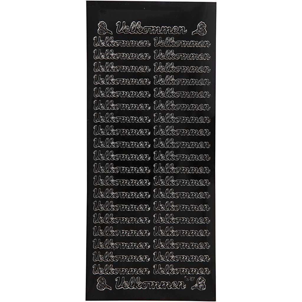 Stickers, velkommen, sheet 10x23 cm, black, 1 sheet