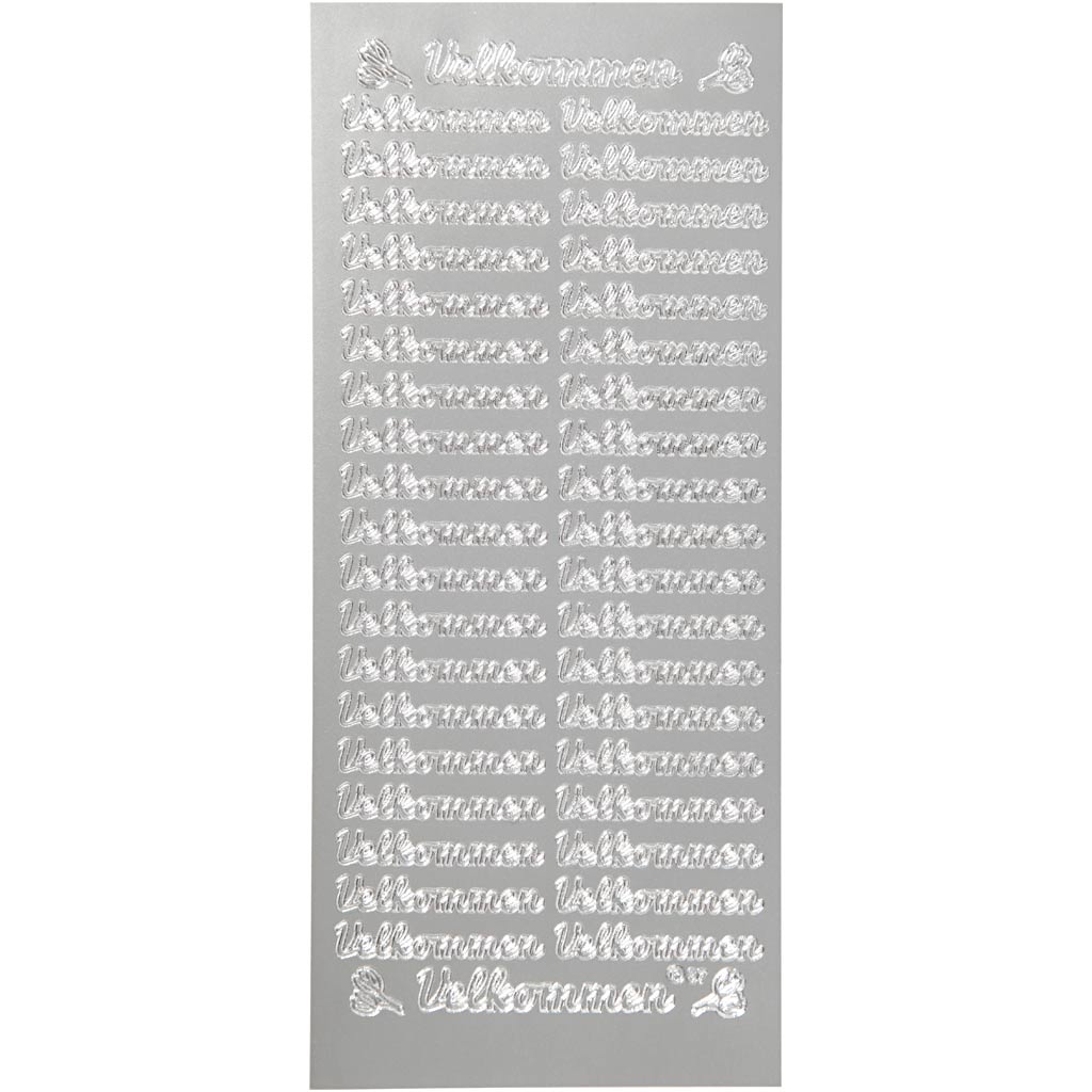 Stickers, velkommen, sheet 10x23 cm, silver, 1 sheet