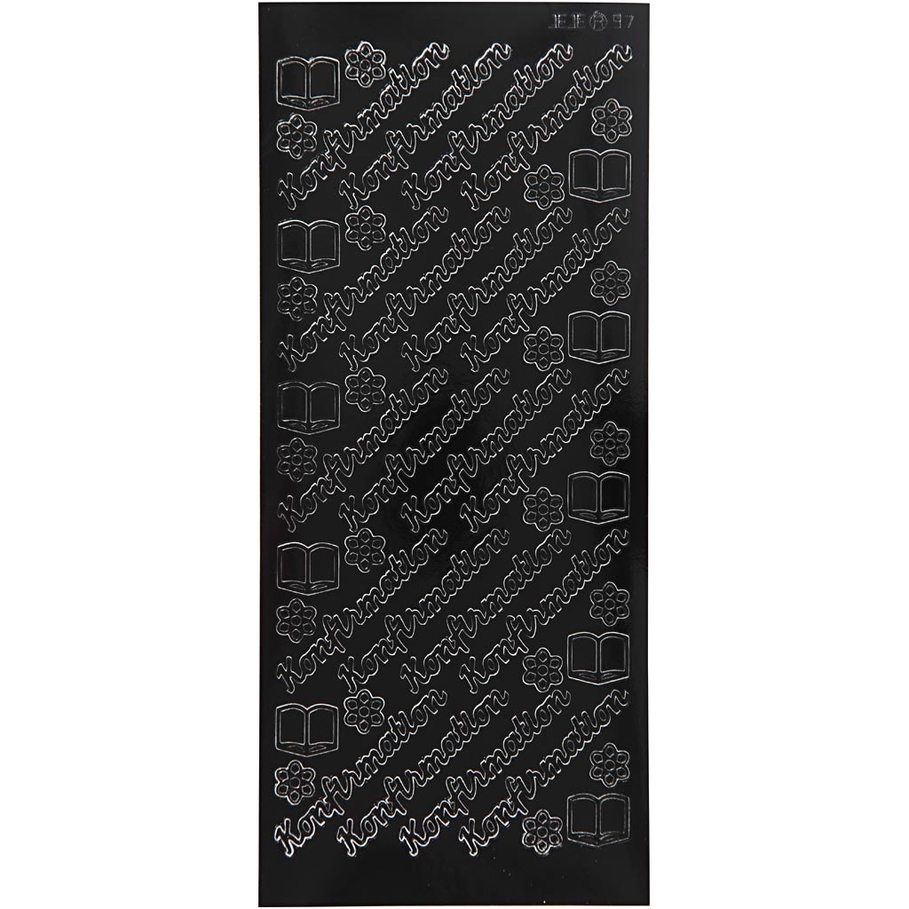 Stickers, konfirmation, sheet 10x23 cm, black, 1 sheet