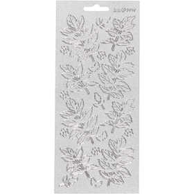 Sticker, Blätter, Blatt 10x23 cm, Silber, 1 Bl. [HOB-170174]