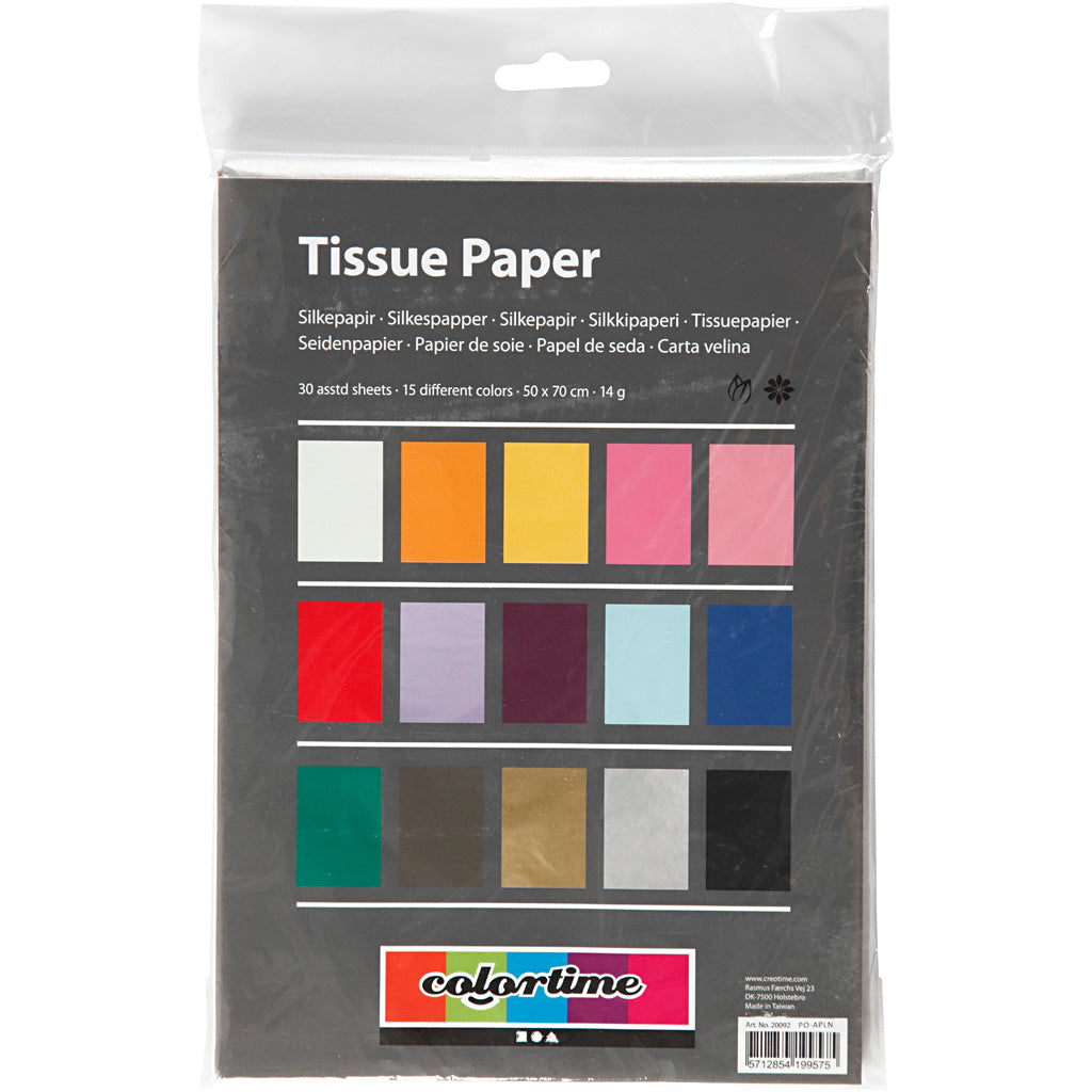 Seidenpapier - Sortiment, Blatt 50x70 cm,  14 g, Sortierte Farben, 30Bl. [HOB20092]