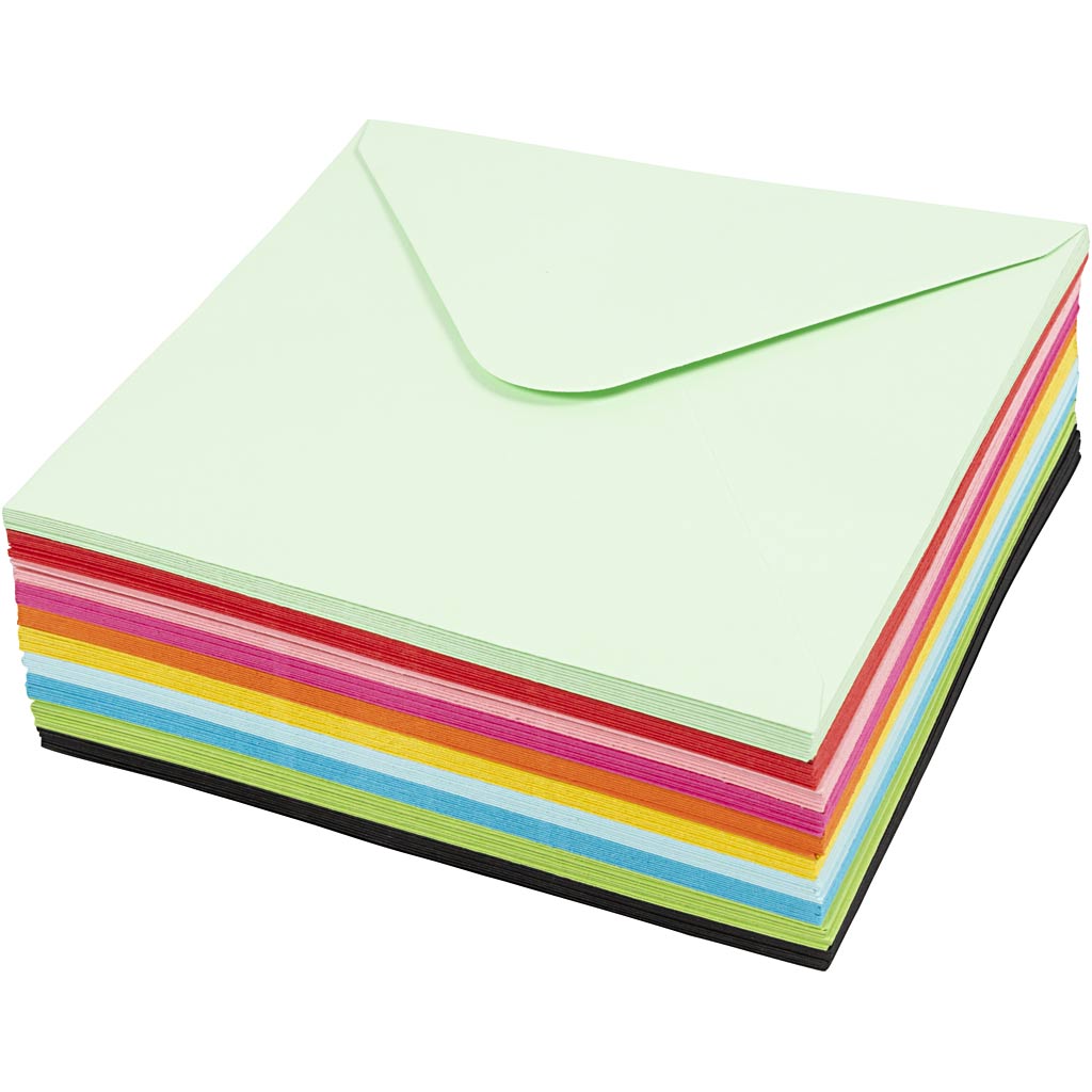 Coloured Envelopes, envelope size 16x16 cm, 80 g, assorted colours, 10x10 pc