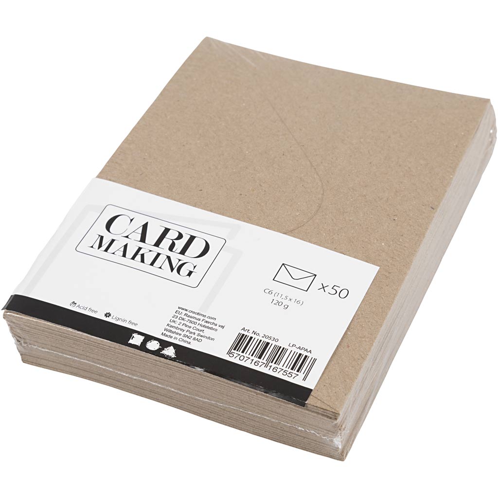 Recycelte Briefumschläge C6 Naturbraun 11.5x16cm - 120g/m2 (50 Stück) [HOB20530]