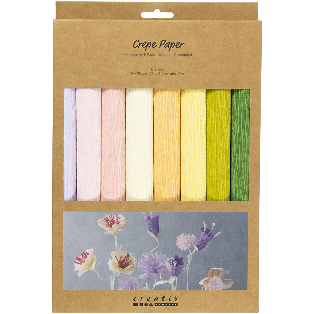 Krepppapier, Blatt 25x60 cm, Kreppanteil: 180%, 105 g, Pastellfarben, 8 Bl./ 1 Pck [HOB-209001]