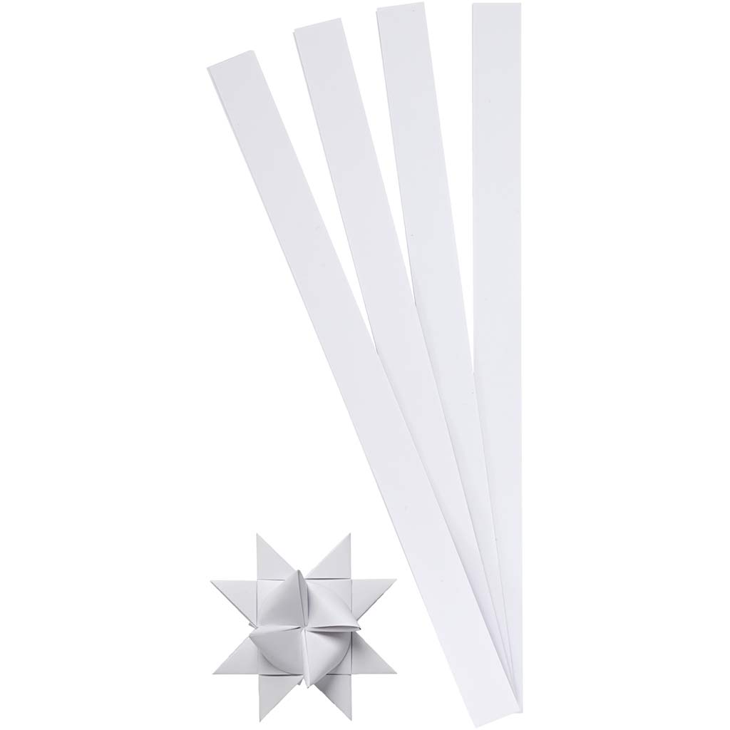 Paper Star Strips, L: 45 cm, W: 15 mm, dia. 6,5 cm, white, 100 strips