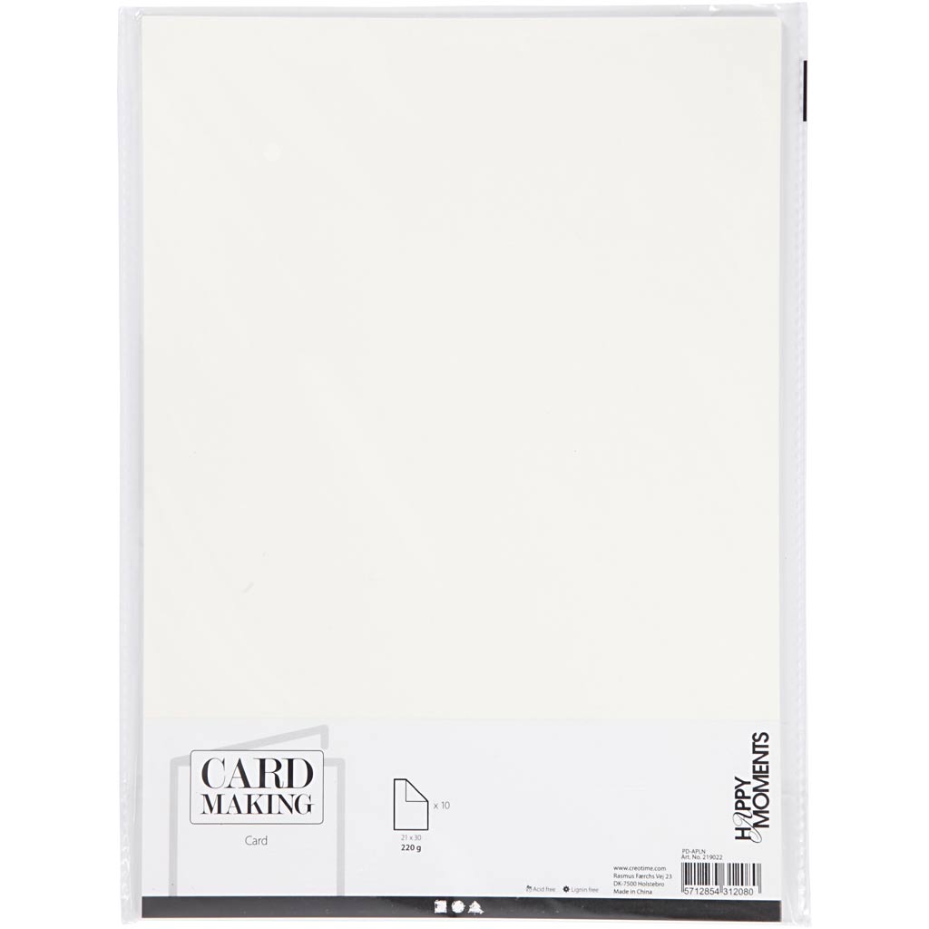 Karton, Naturweiß, A4, 210x297 mm, 220 g, 10 Stck./ 1 Pck. [HOB219022]