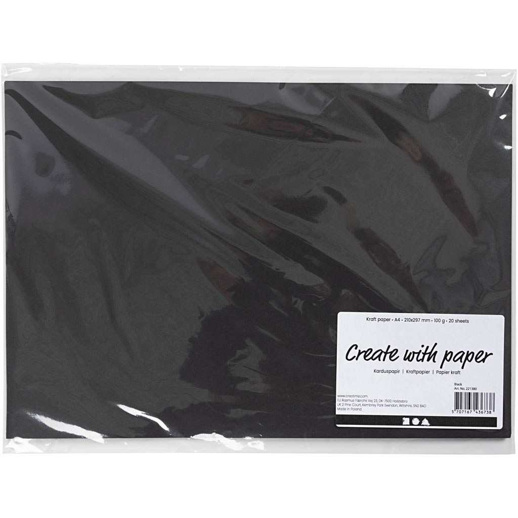 Kraftpapier, Schwarz, A4, 210x297 mm, 100 g, 20 Bl./ 1 Pck. [HOB221380]