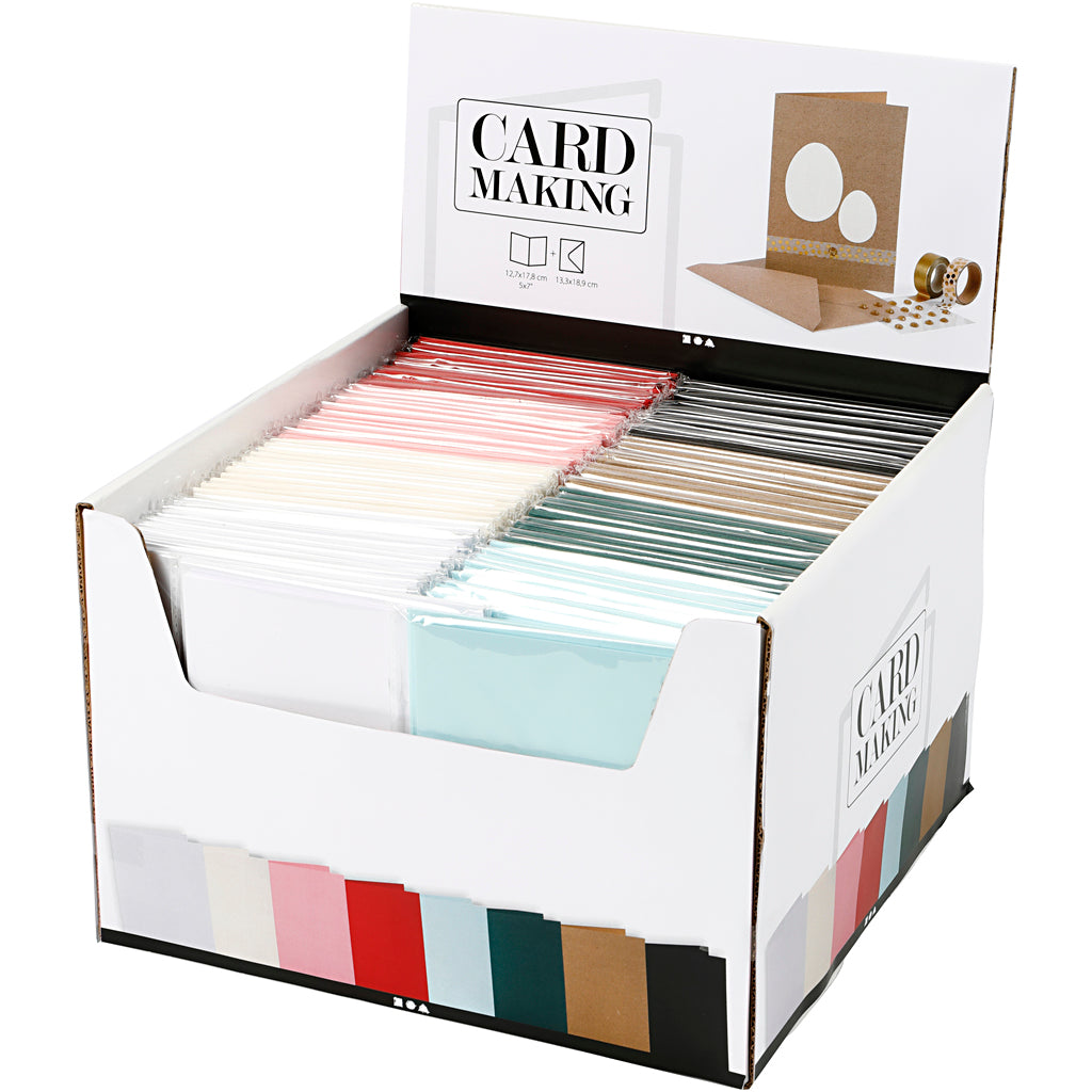 Cards and envelopes, card size 12,7x17,8 cm, envelope size 13,3x18,5 cm, 230 g, assorted colours, 8x10 pack