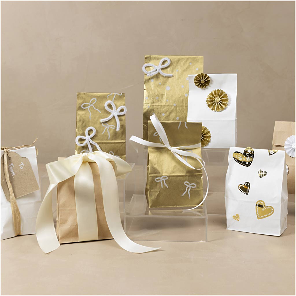 Papiertüten, H 27 cm, Größe 9x15 cm, 46 g, Weiß, 100 Stk/ 1 Pck [HOB-23394]