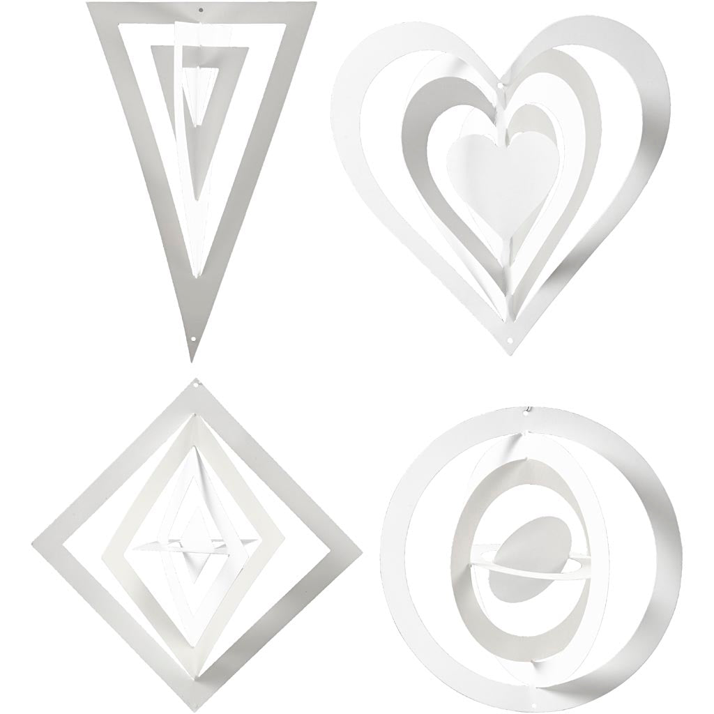 3D Hanging Decoration, H: 18+22+24 cm, W: 15+18+22 cm, 230 g, white, 16 pc