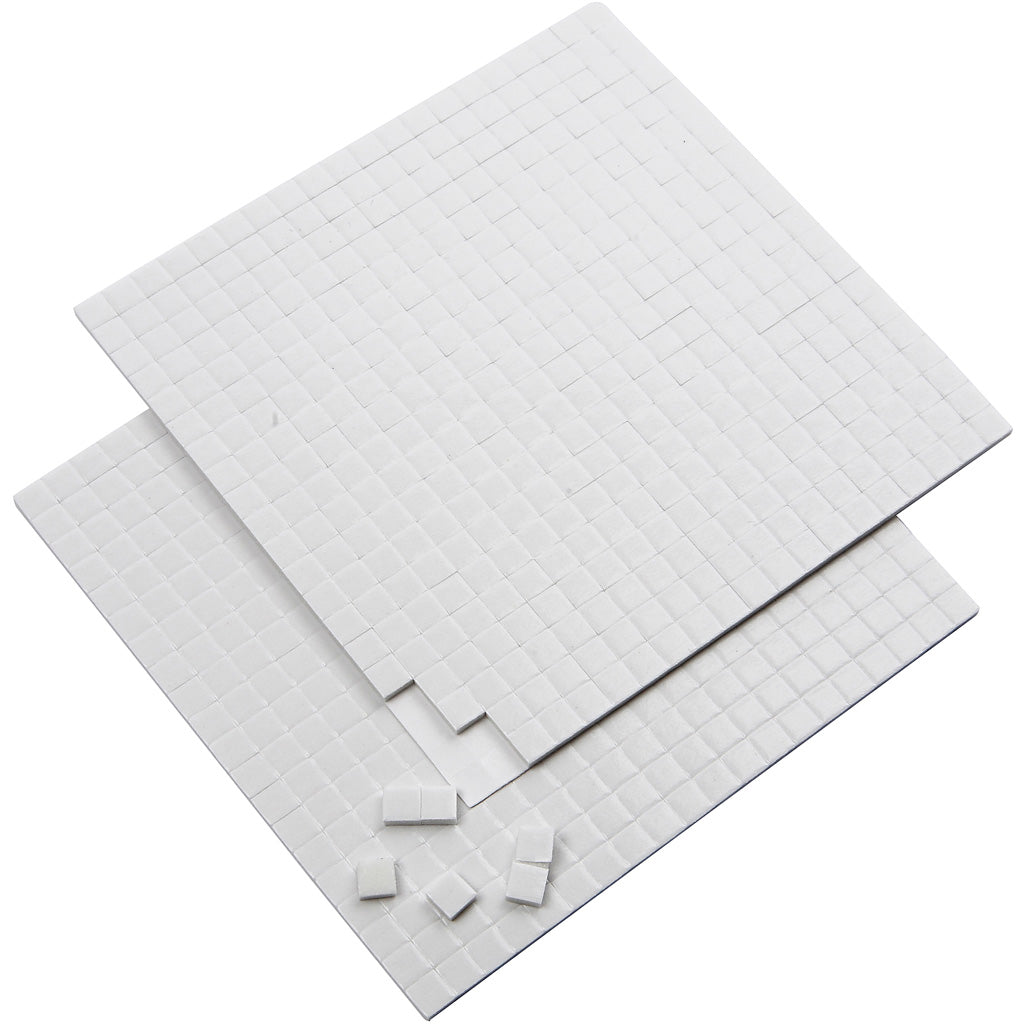 3D Foam Pads, size 5x5 mm, thickness 2 mm, white, 2x400 pc, 2 sheet