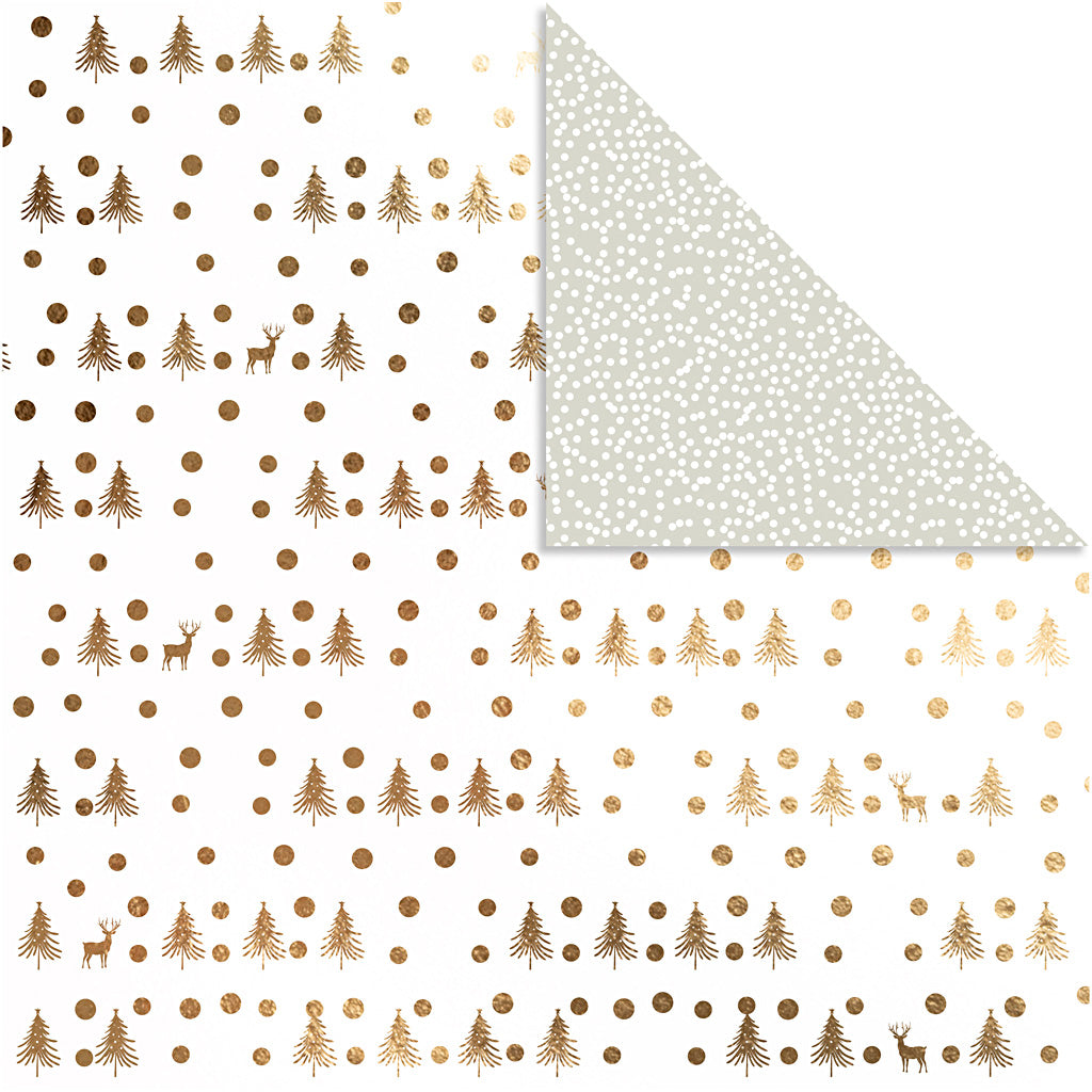 Design Paper, deers and dots, sheet 30,5x30,5 cm, 180 g, gold, 3 sheet
