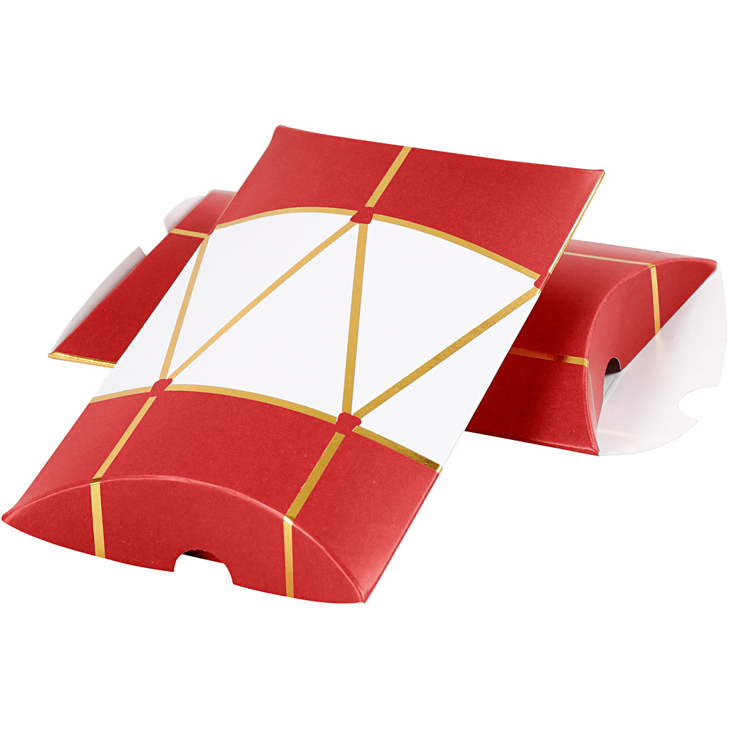 Pillow Box, drum, size 12x9,4x2,5 cm, 300 g, gold, red, white