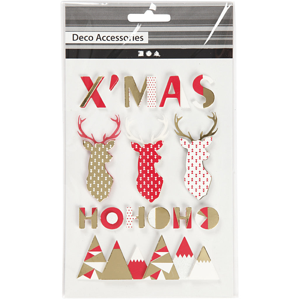 3D Sticker, Rentiere, H 15-62 mm, B 14-100 mm, Dicke 5 mm, 15 Stk/ 1 Pck [HOB-27097]